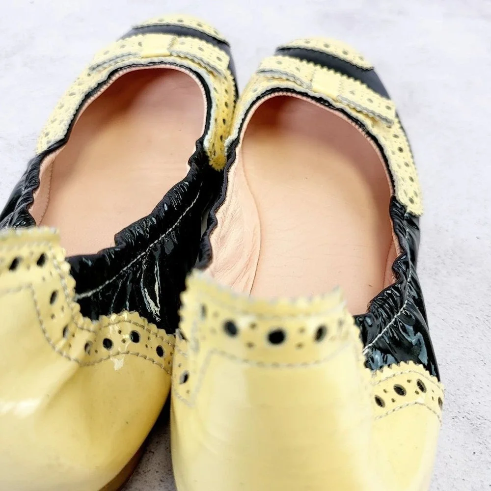 Brogue Ballet Flats Girls 3 Black Cream Patent Leather Wingtip Italian MI MI SOL